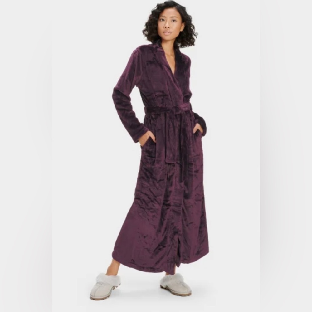 UGG Women's Plush Long Robe in Deep Plum